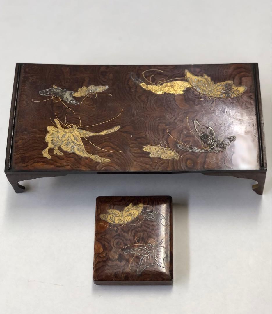 大名雛道具　金銀蒔絵　蝶図柄　長机.小鉢　木製　漆器　骨董品　揚羽蝶図柄