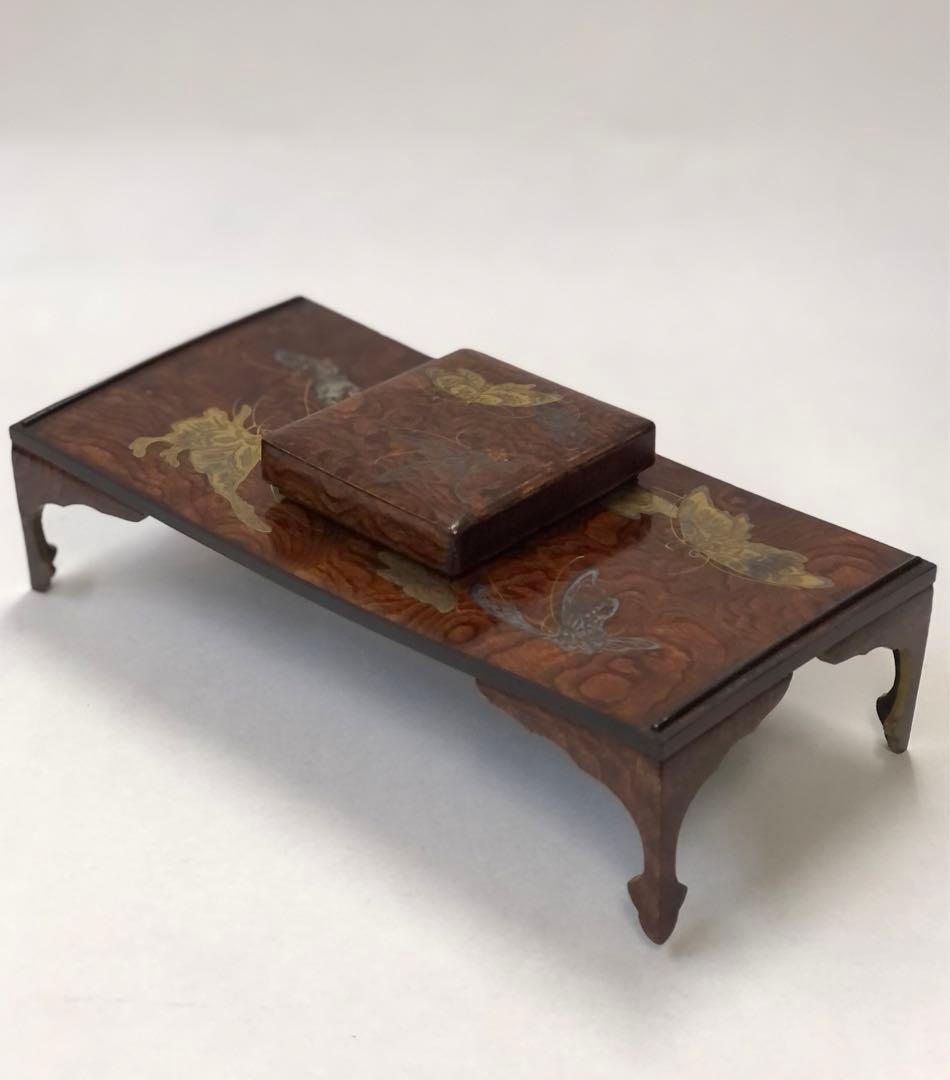 大名雛道具　金銀蒔絵　蝶図柄　長机.小鉢　木製　漆器　骨董品　揚羽蝶図柄