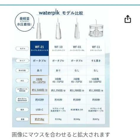 waterpik waterflosser 充電式
