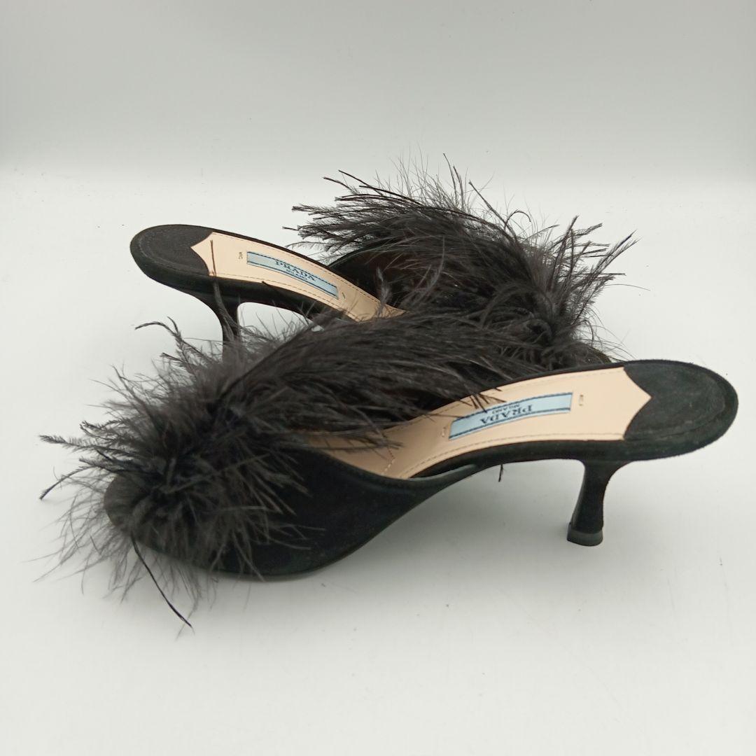 M613B プラダ フェザーファー ミュール 35 約22.5cm ブラック