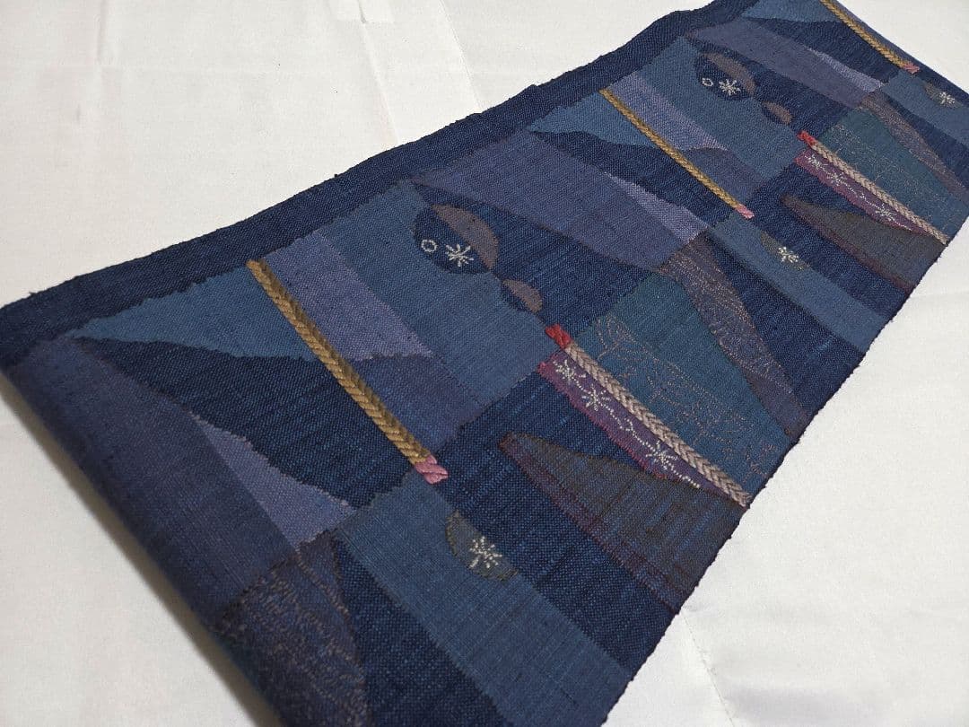 A◆着物くつろぎ 抽象デザイン ナチュラル 六通 紬 正絹 松葉仕立て名古屋帯