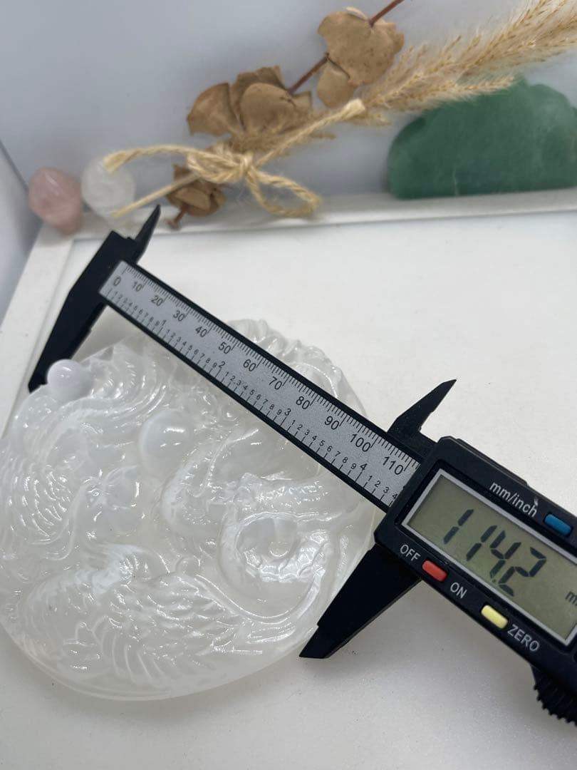 MH様【3087】 ドラゴン&鳳凰彫り プレート　セレナイト