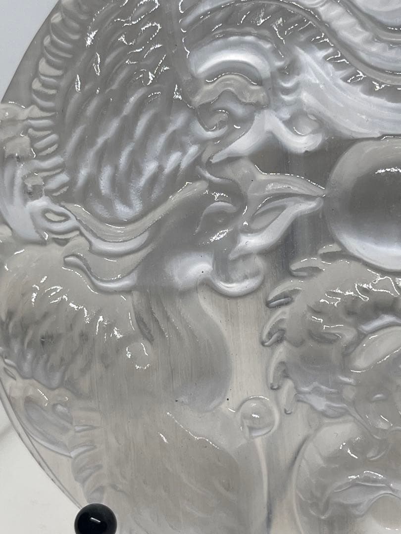 MH様【3087】 ドラゴン&鳳凰彫り プレート　セレナイト