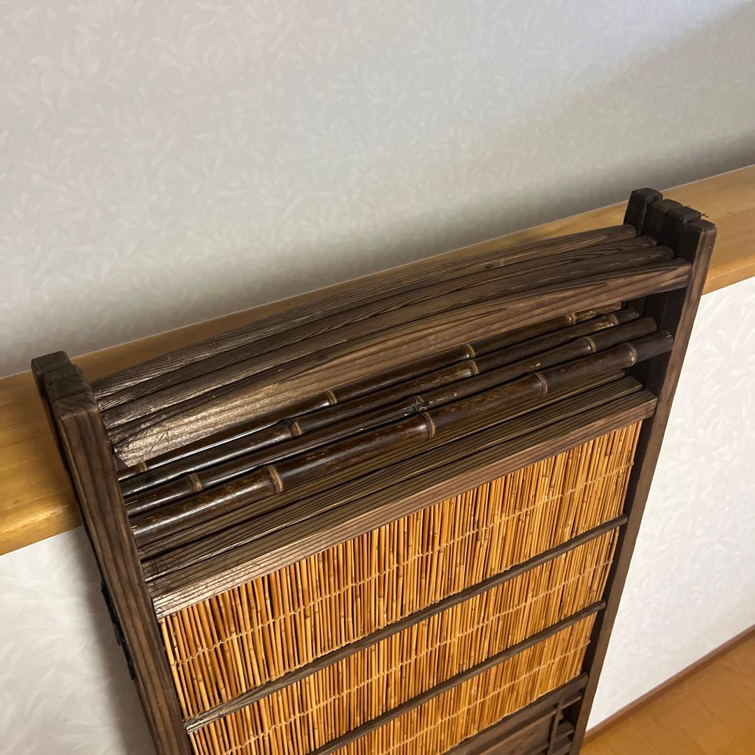 キッシー竹簾屏風衝立目隠し4連間仕切 透かし彫り古民家古道具パーテーション