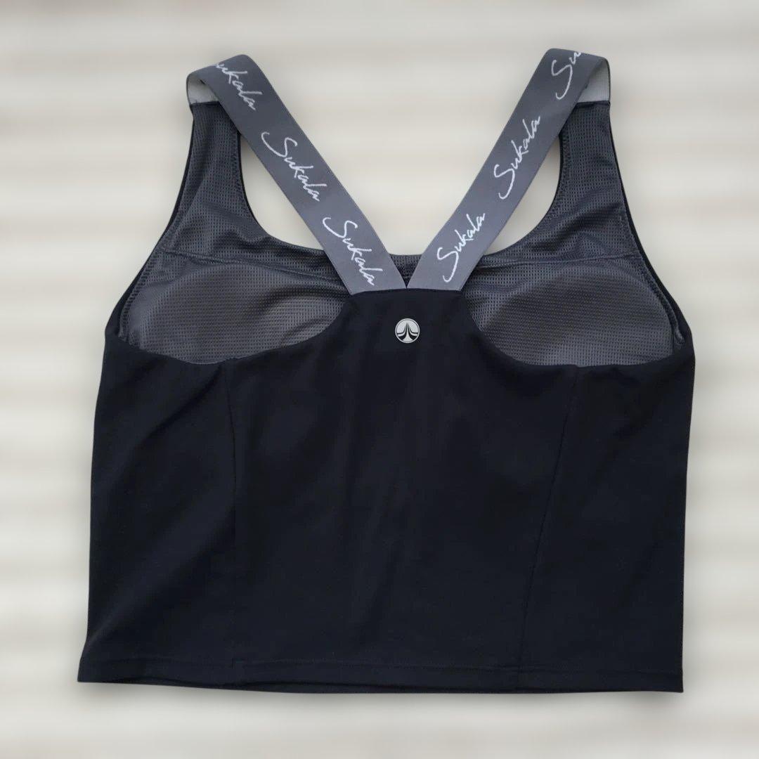 ヨガウェア クロスストラップ ブラック ダークブルー　Mサイズ