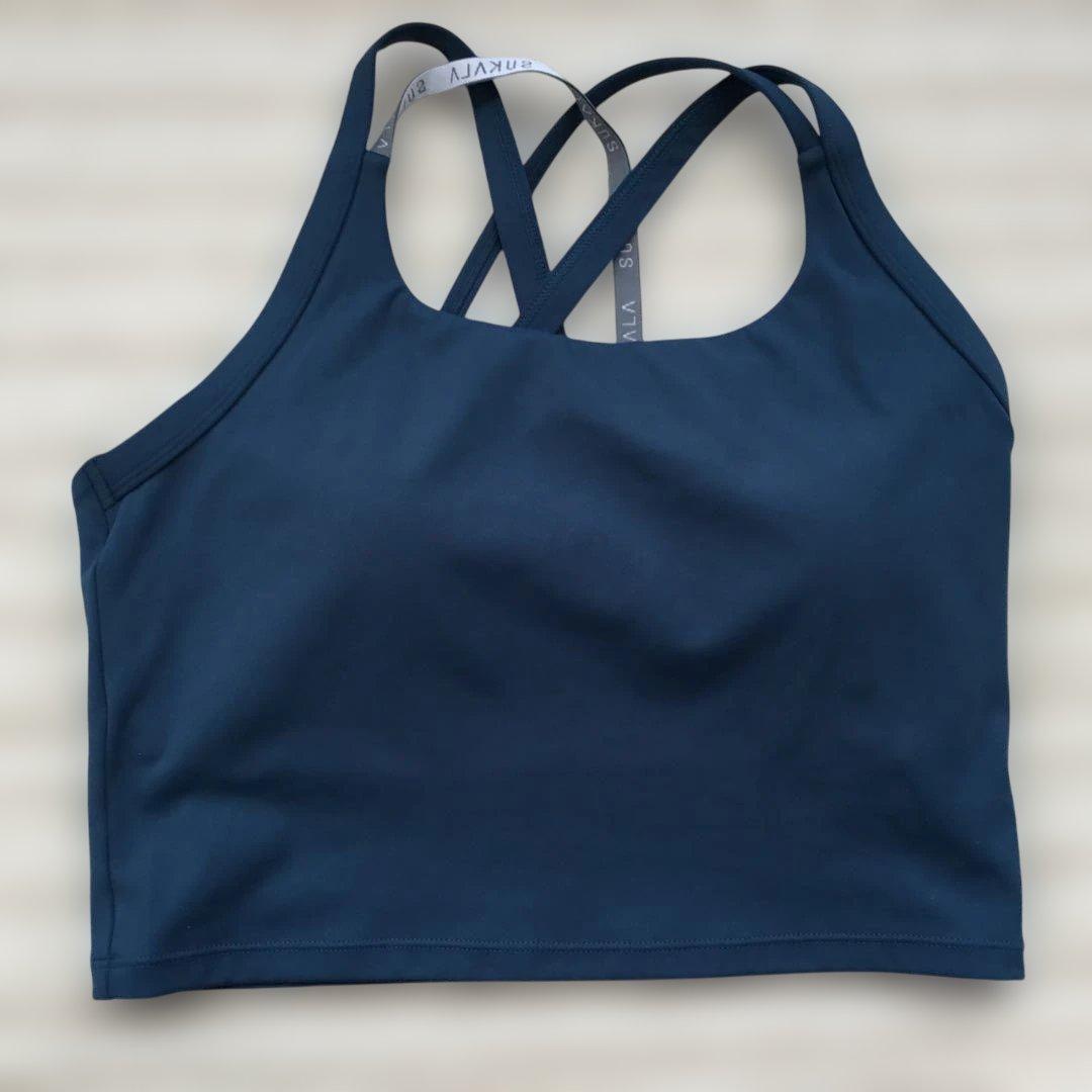 ヨガウェア クロスストラップ ブラック ダークブルー　Mサイズ