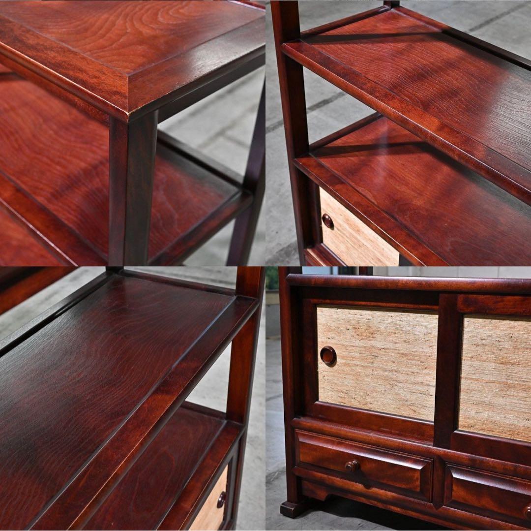 ★九州 日向民芸 ミズメザクラ 無垢材 茶棚 葛布 キャビネット シェルフ ★