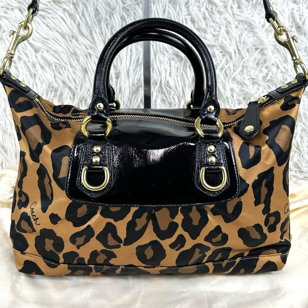 ✨極美品 コーチ マディソン ナイロン パテントレザー レオパード 2way
