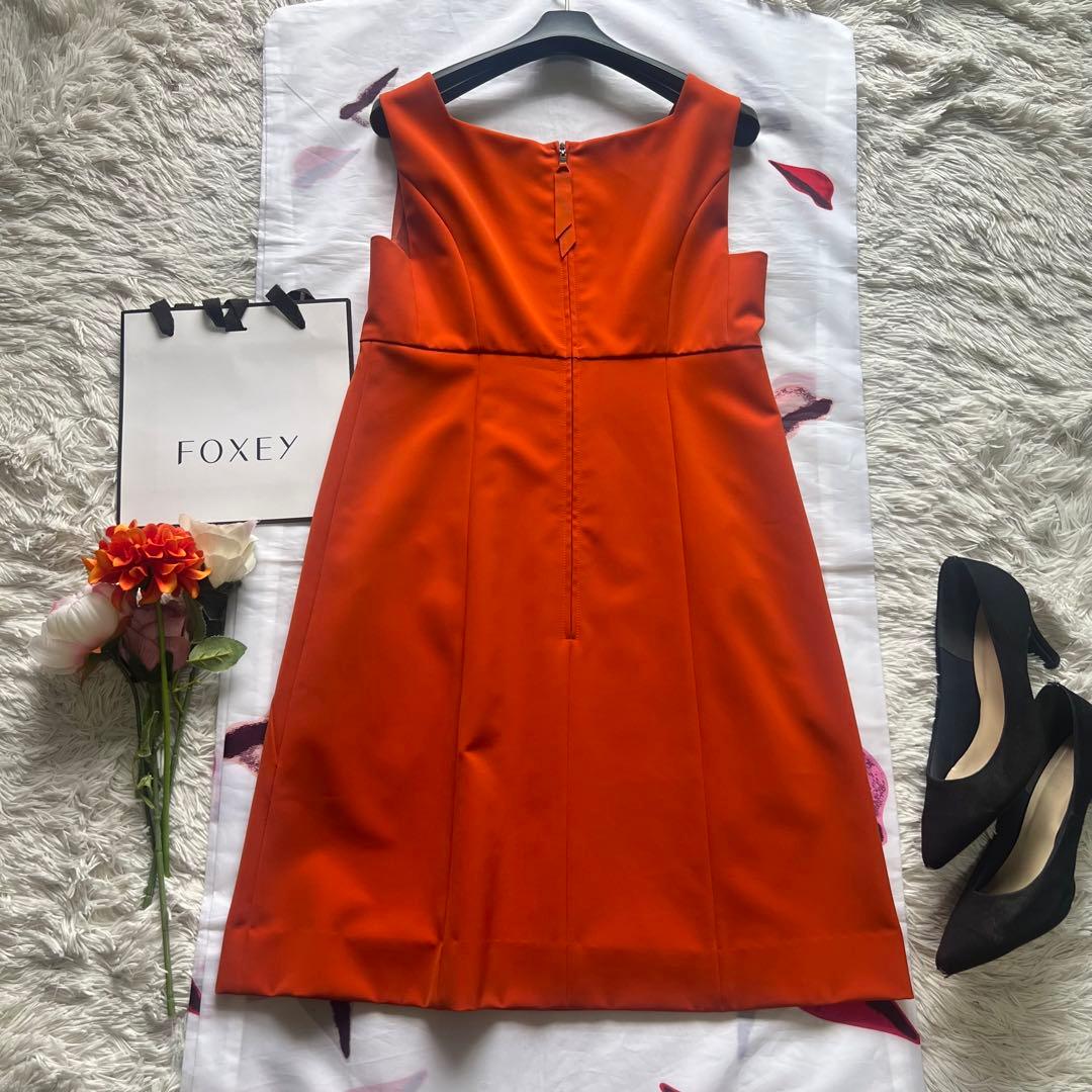 【美品】FOXEY NEW YORK 膝丈ワンピース オレンジ 38