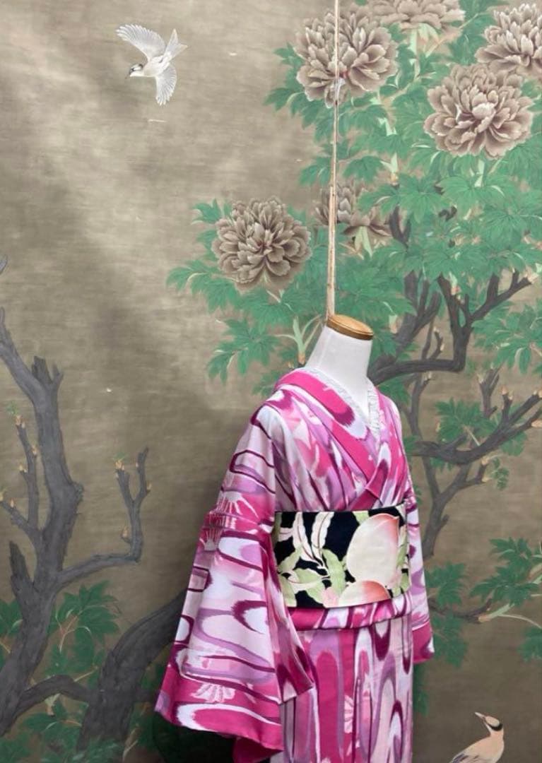 新品未使用　ぼかし モダン単衣　浴衣　セオアルファブランド撫松庵　絞り綿帯付き