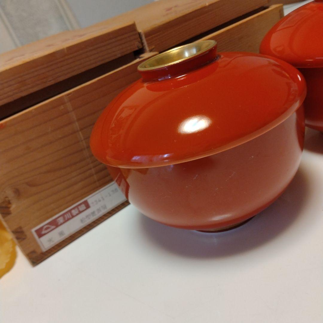 【希少】深川製磁　火風（赤✕金）　松型雑煮碗　有田焼　2客セット　未使用長期保管