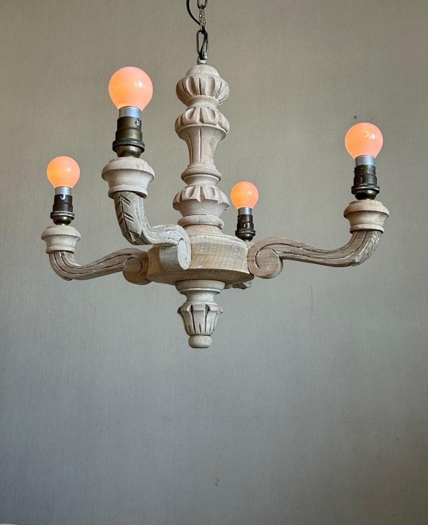 フランスアンティーク　木製シャンデリア　４灯　シャビー　店舗什器