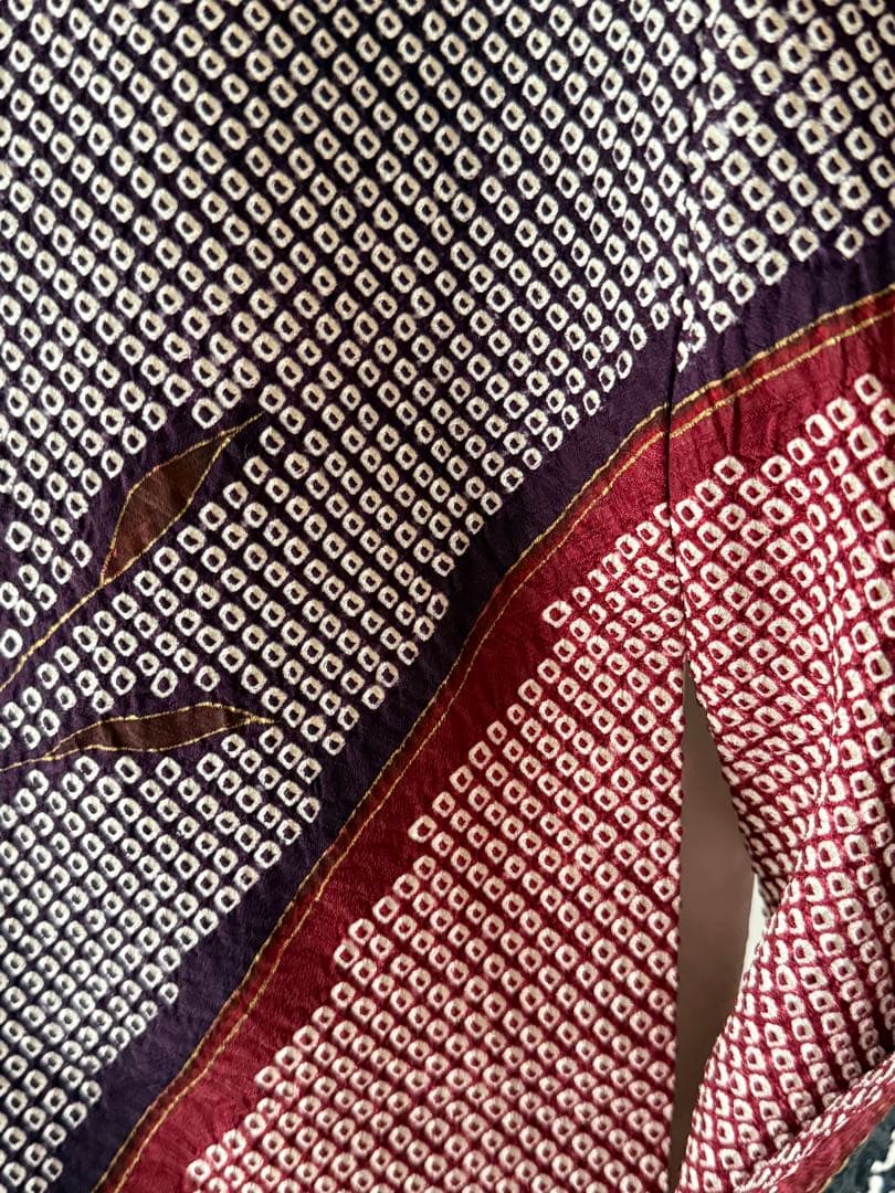 総絞り 訪問着 正絹 枝葉模様 幾何学文様 身丈155cm (新品未着用品)