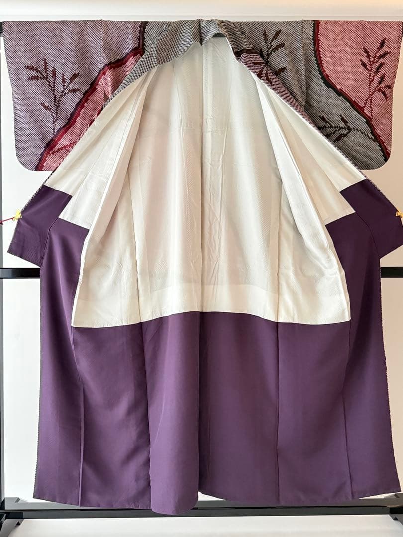 総絞り 訪問着 正絹 枝葉模様 幾何学文様 身丈155cm (新品未着用品)