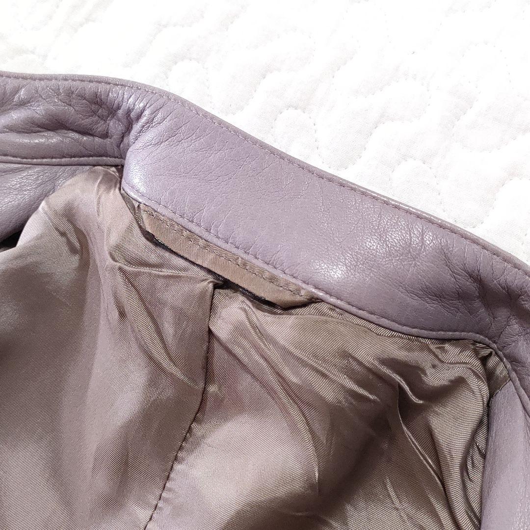 マルジェラ　ハの字レザージャケット　シングルライダース　パープル　羊革　42