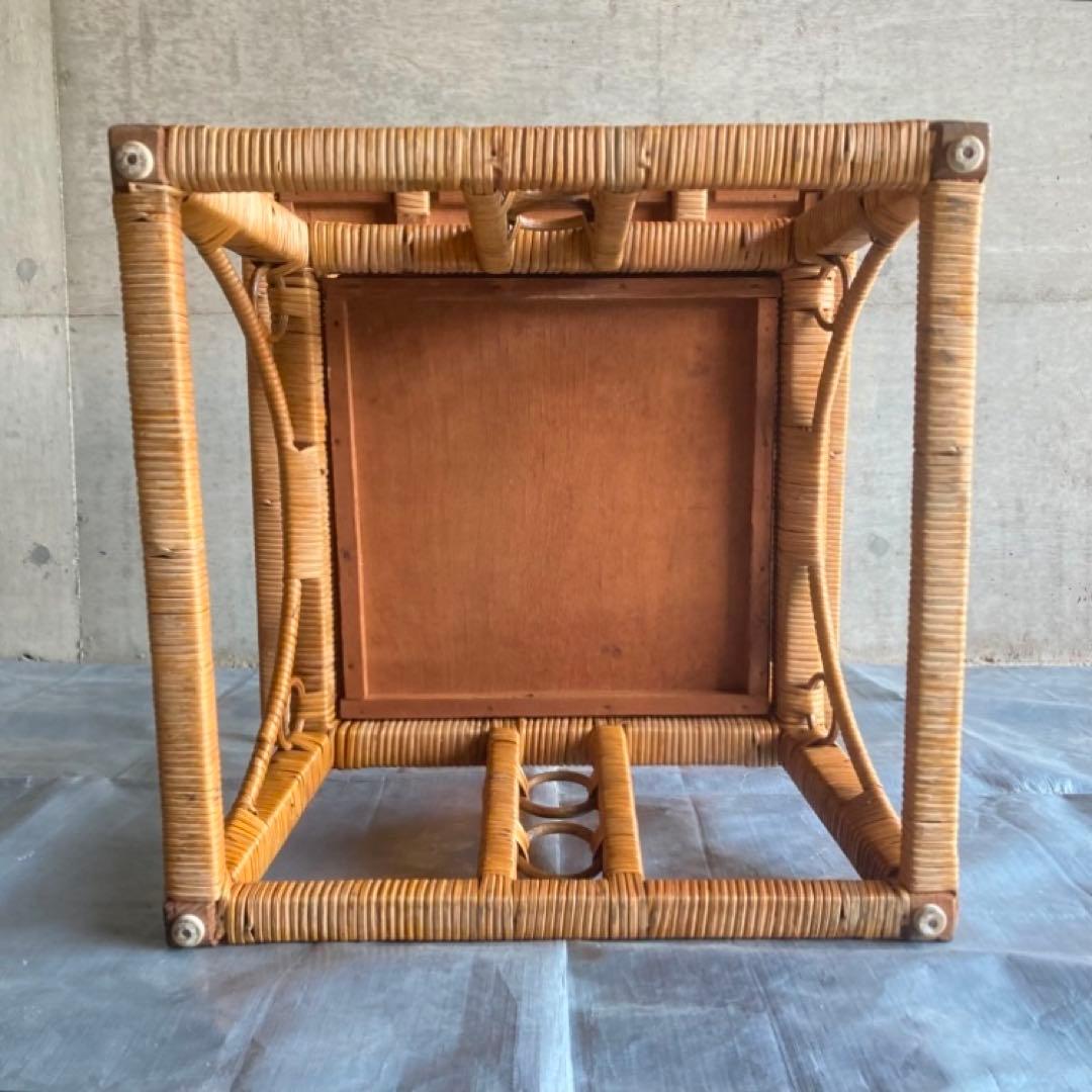 籐 ラタン 木製 コーヒーテーブル カフェ 机 スクエア レトロ ビンテージ
