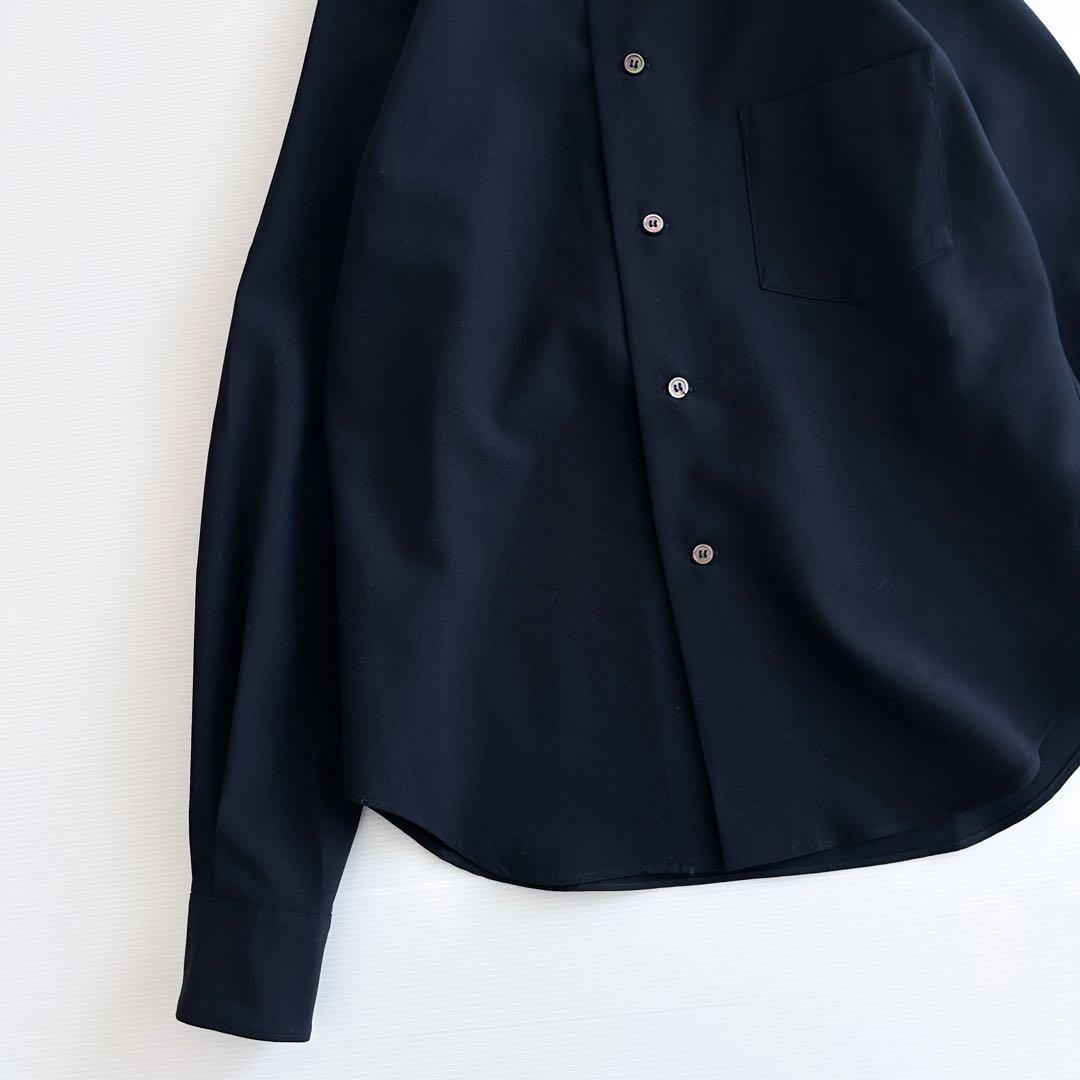 【美品】ローブドシャンブル コムデギャルソン / ウール丸襟シャツ 紺 S