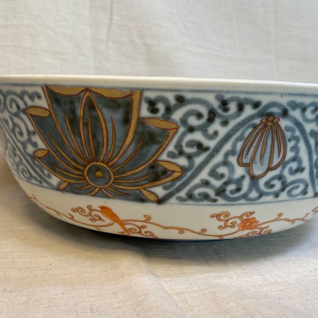 伊万里　古伊万里　大聖寺伊万里　大鉢　花鳥文　金襴手　色絵