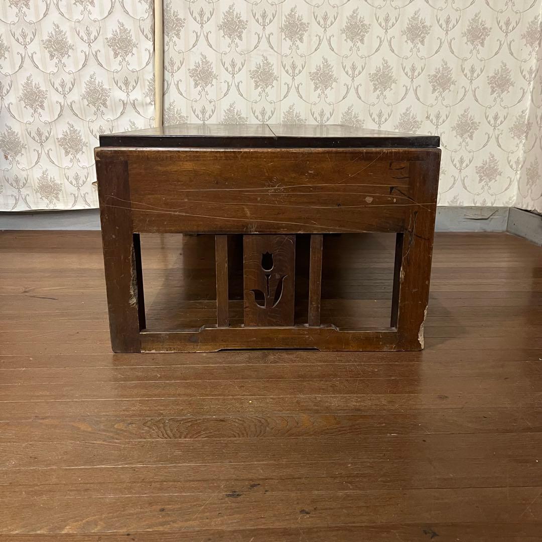 【アンティーク】木製 無垢材 文机 座卓 書斎机 2杯引出し 古家具 古民家