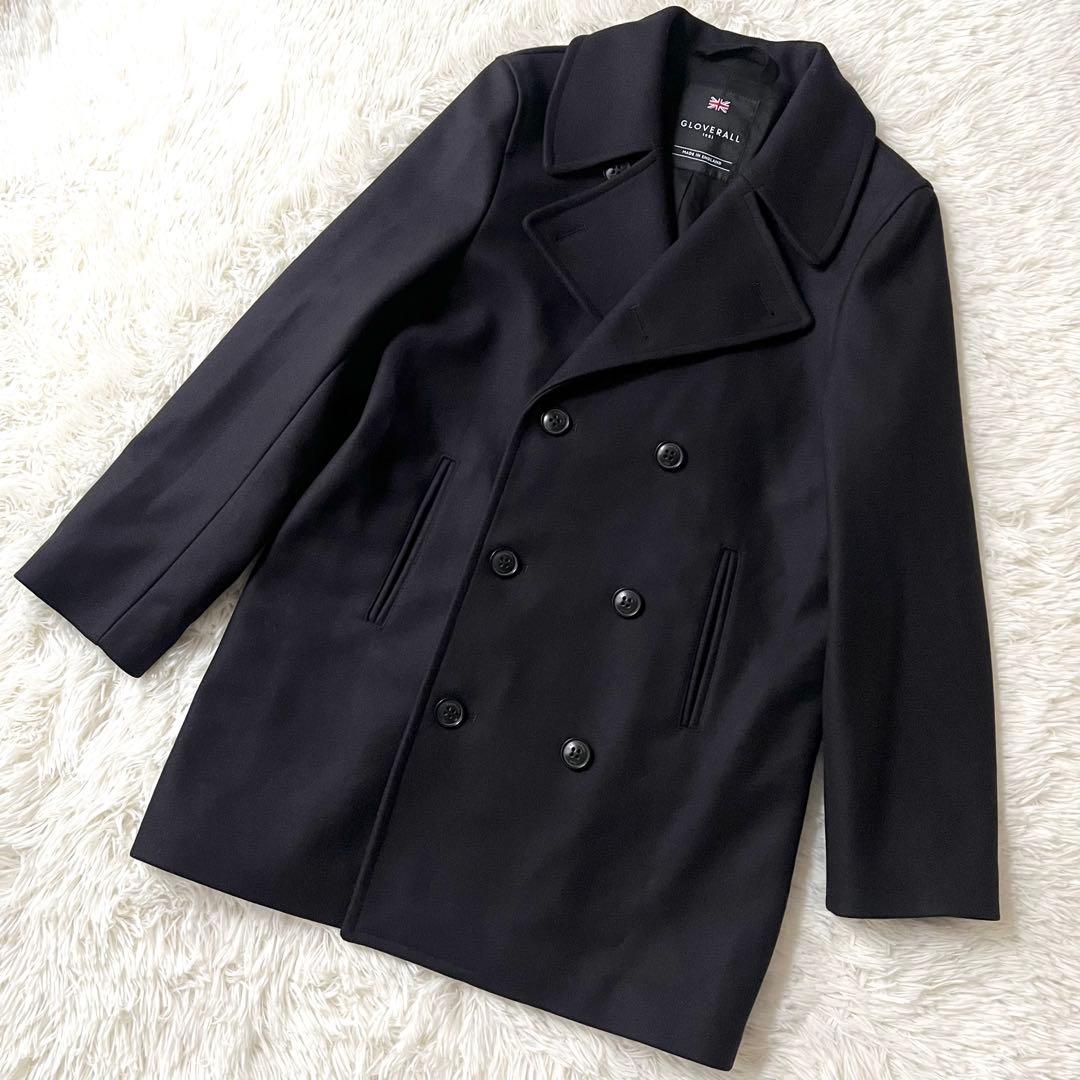 【美品】GLOVERALL 英国製 カシミヤ混 ピーコート ネイビー L