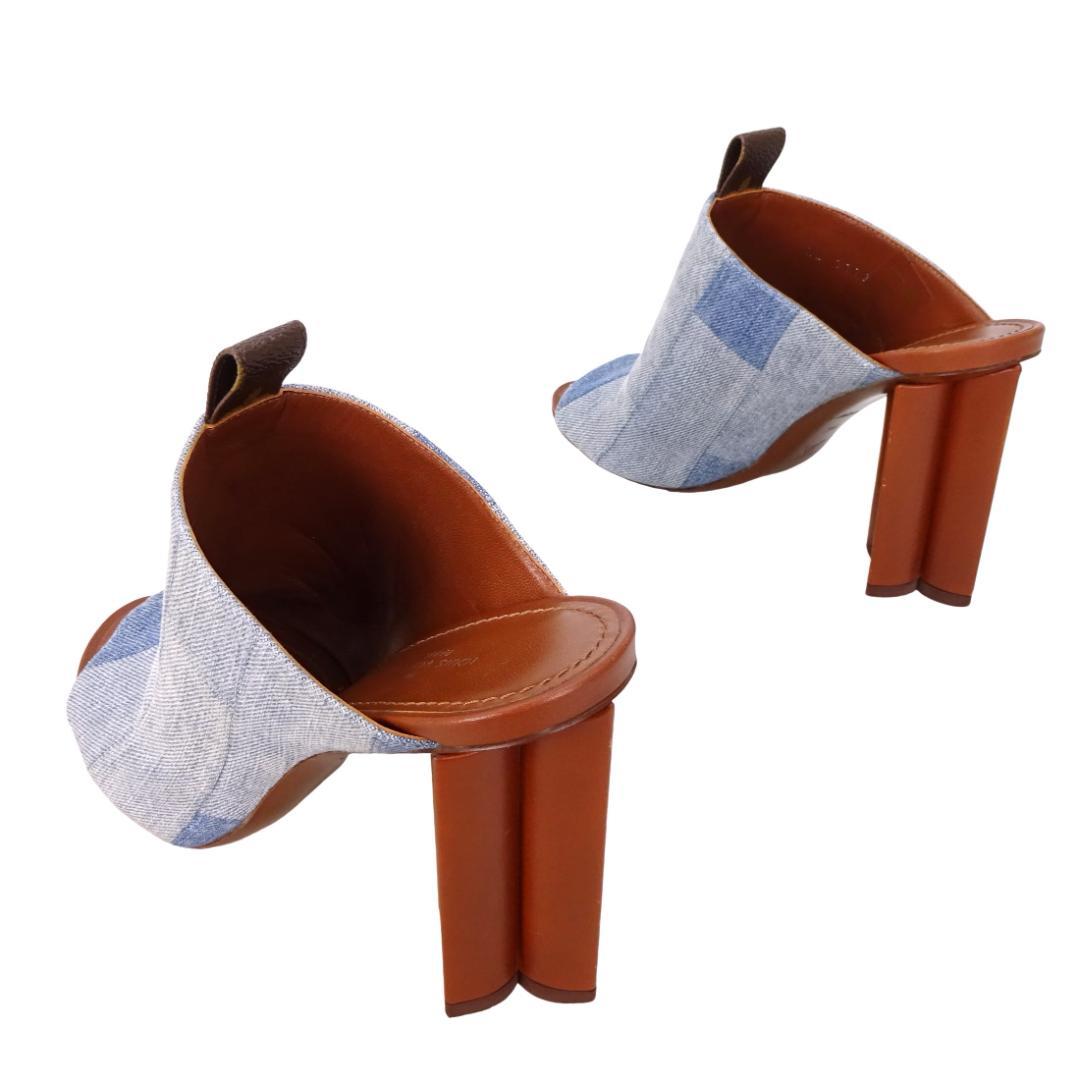 本物 良品■ルイヴィトン■ウェッジソール デニム サンダル ミュール モノグラム