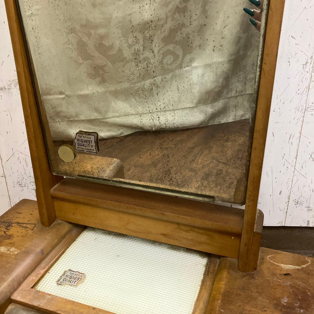 A-4 昭和レトロ 木製 鏡台 化粧台 ドレッサー 一面鏡 花柄 卓上 収納