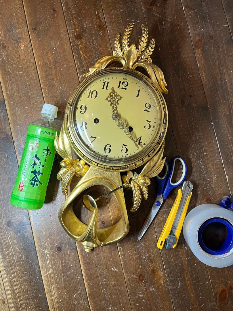 ユニーク型　ドイツ？　柱時計　古時計　振り子　アンティーク　レトロ　ゼンマイ