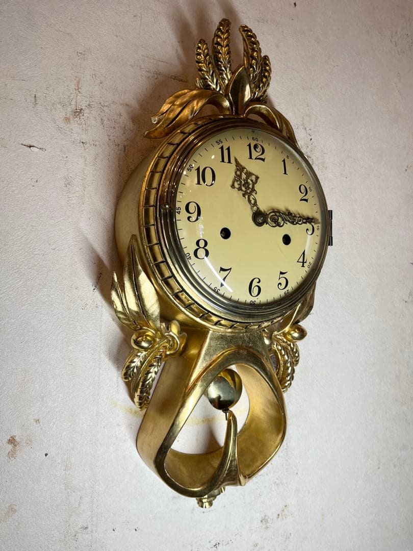 ユニーク型　ドイツ？　柱時計　古時計　振り子　アンティーク　レトロ　ゼンマイ