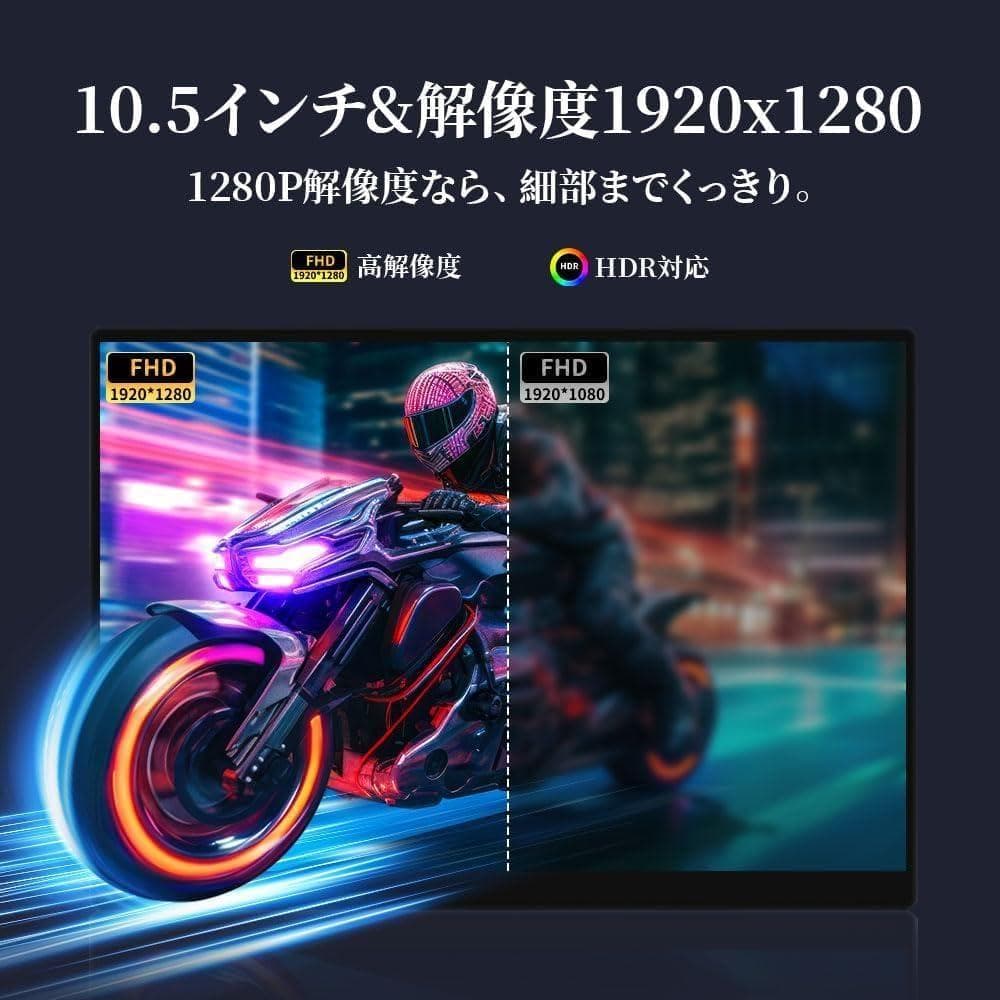 モバイルモニター 10.5インチ 1920*1280 ポータブルモニター 超薄型