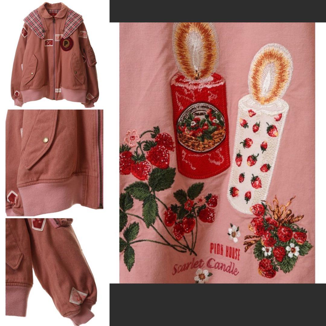 ゆ*♡様 ピンクハウス PINKHOUSE イチゴ刺繍 ワッペンデニム中綿コート