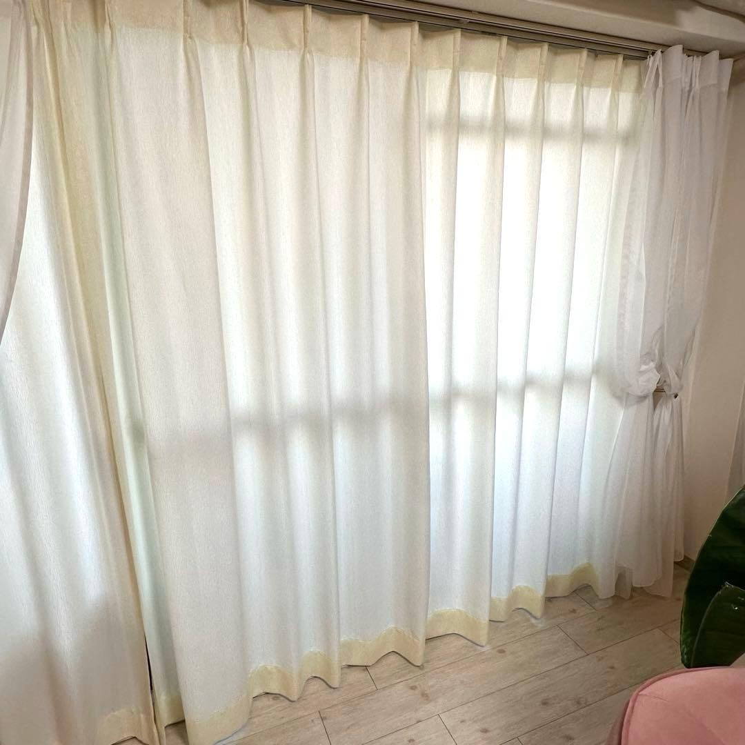大判カーテン　レース付き　2セット　金具タッセル付き
