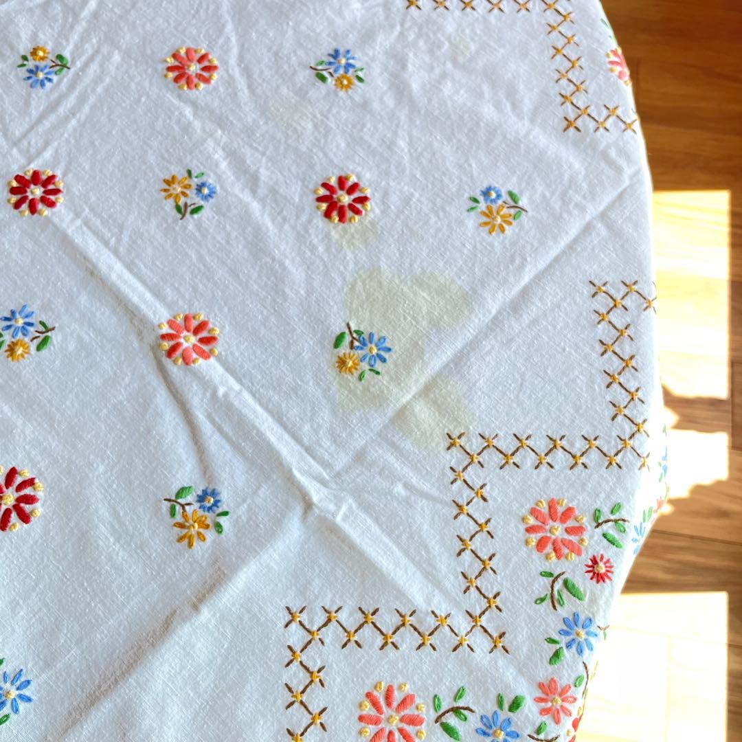 アンティーク 刺繍 テーブルクロス　フランス製　大判