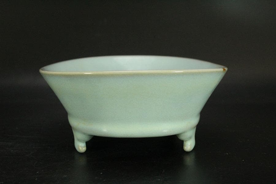 中国美術 青釉 楕円形 盤 水盤 洗 23.3cmx16.7cm(LC315)