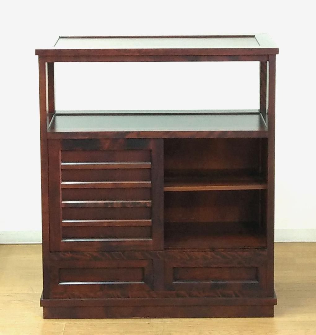 外装程度良 木製 樺材 無垢 北海道民芸家具 飾り棚 茶棚 食器棚 サイドボード