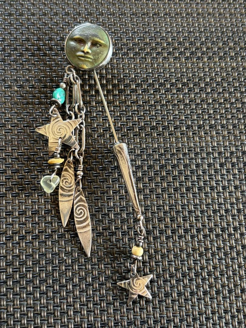 シルバー925 ヴィンテージ ピンブローチ 月 顔 星 モチーフ