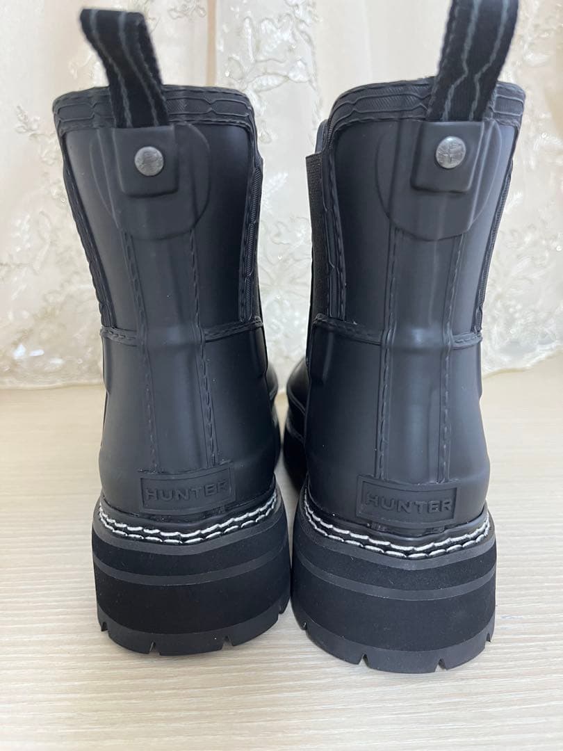 Hunterブラック レインブーツ厚底