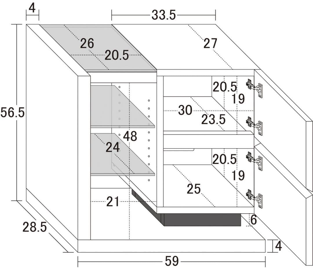 鏡面扉付　ラック　W60　収納棚　整理棚　スタイリッシュ　おしゃれ