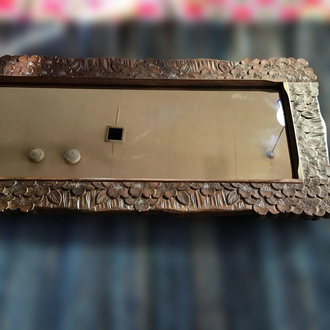 アンティーク軽井沢彫り　ミラー　鏡　姿見　櫻