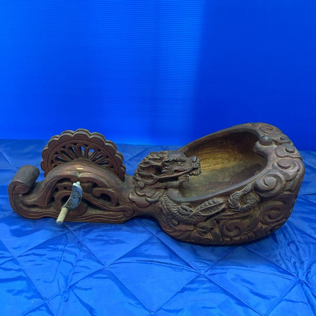 蔵出品① 木彫り 龍 墨壺 すみつぼ 墨壷 墨つぼ 工芸品