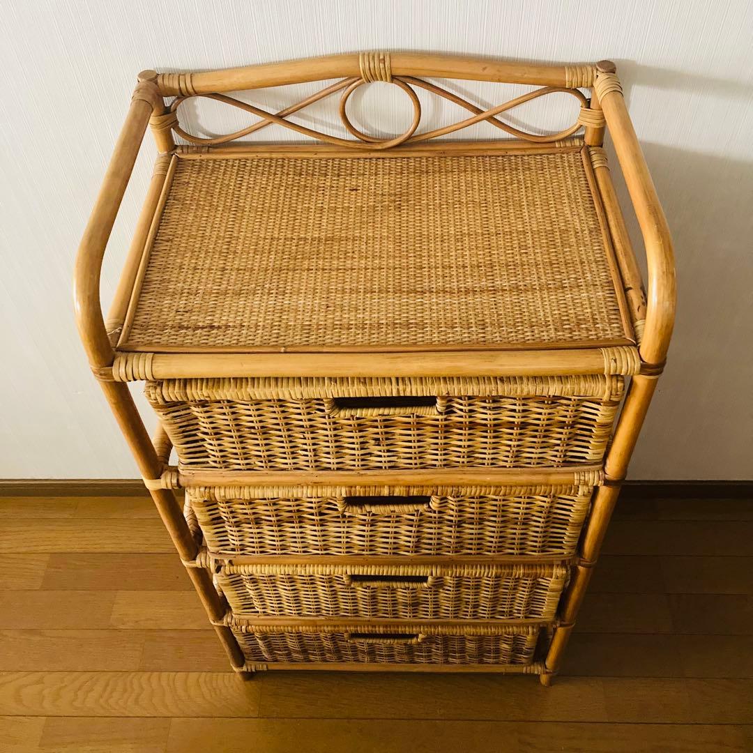 昭和レトロ ラタン 籐 4段チェスト ヴィンテージ