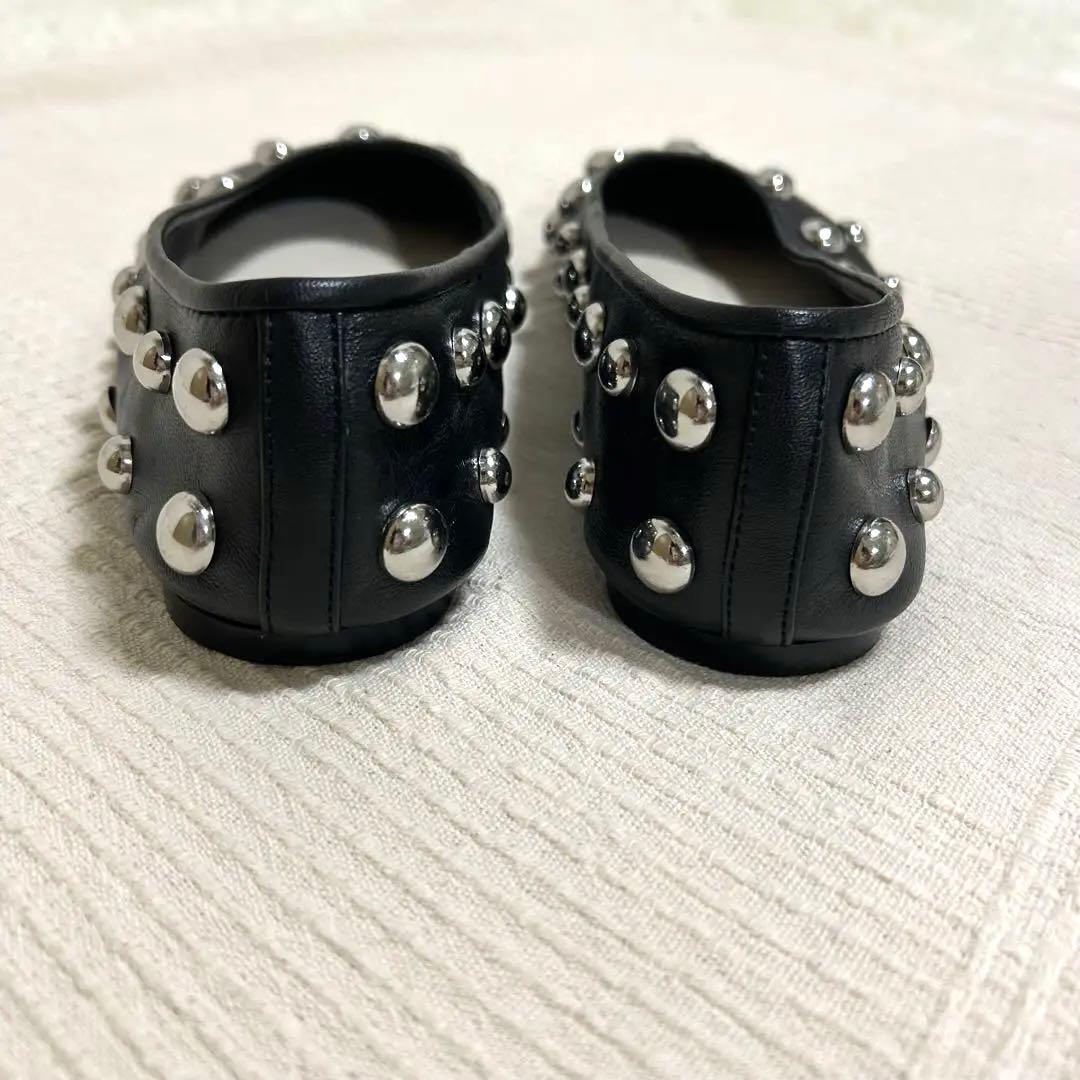 ZARA ザラ スタッズ付きレザーバレリーナシューズ 38 (24.6cm)