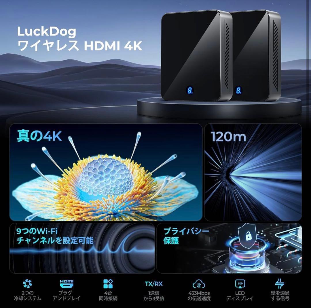 ワイヤレスHDMI送信機と受信機【4Kデコード 4K出力/プライバシー保護】