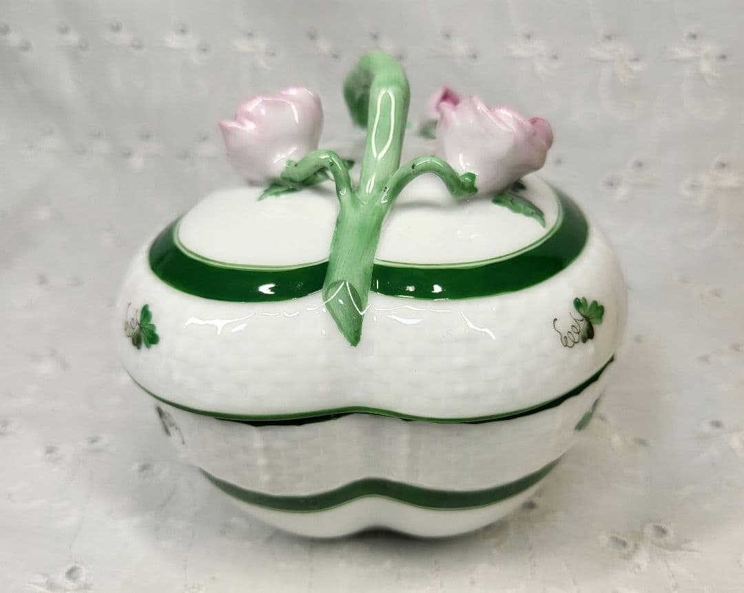 ヘレンド ウィーンの薔薇 ボンボニエール 小物入れ ピンクバラ ハート②