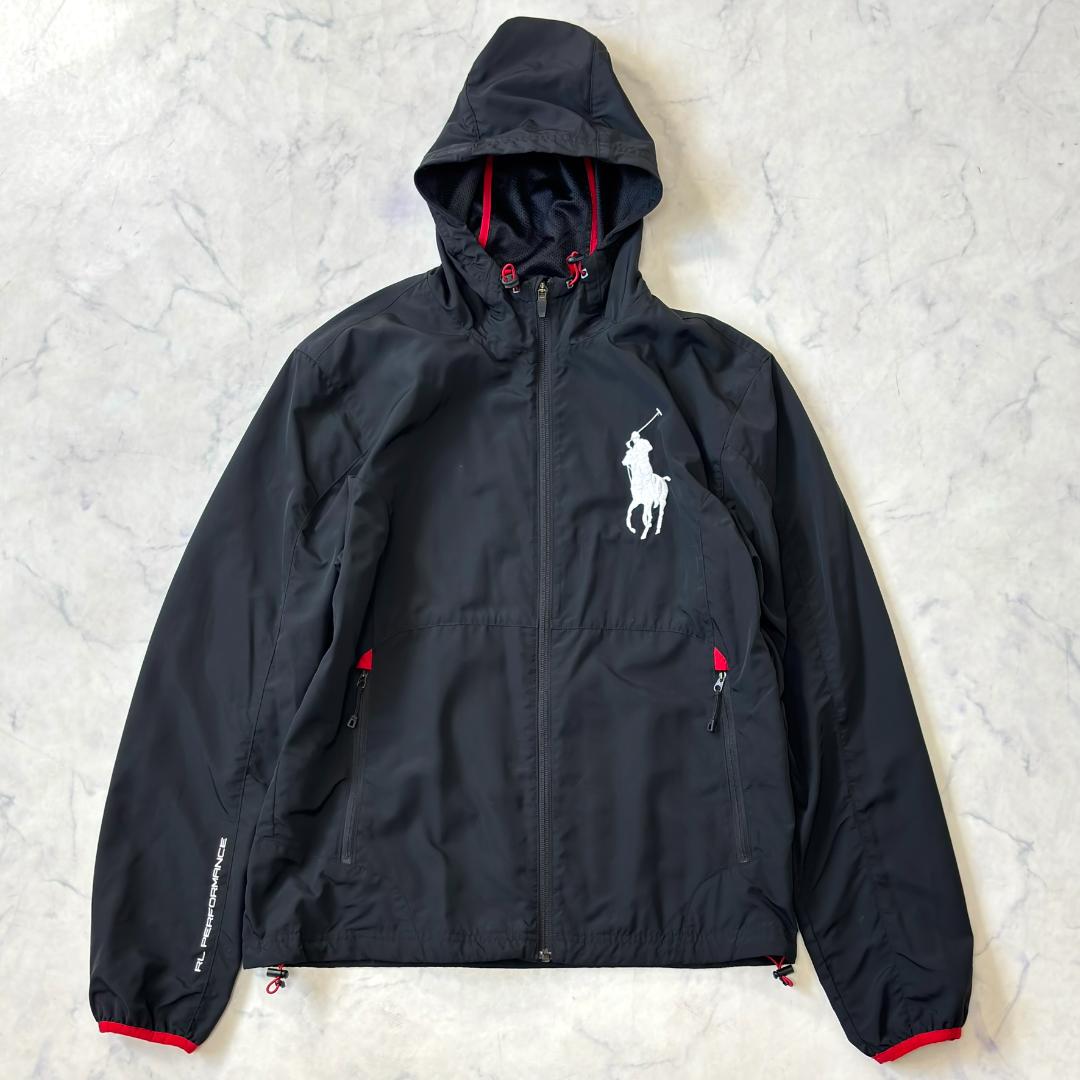ポロラルフローレン パーカーナイロンジャケット ビッグポニー 袖ロゴ 黒 tu2