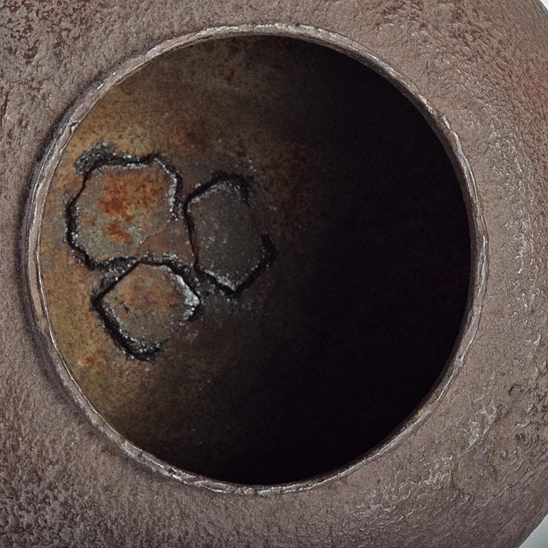 茶道具　釜師　畠春斎作　尻張形釜　鉄釜　ワラ釜敷付　共箱　M　R7824B