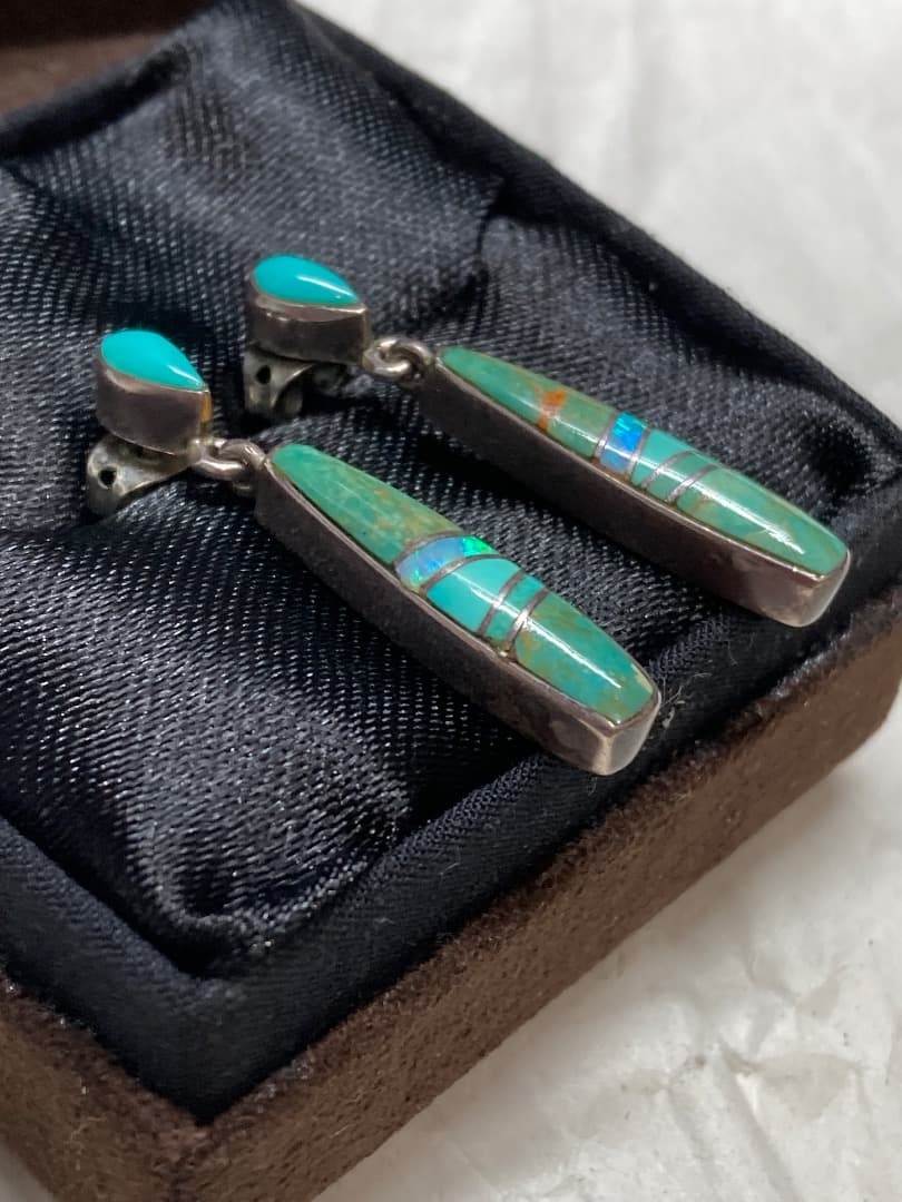 S.Martinez インディアン インレイ ターコイズ シルバー ピアス