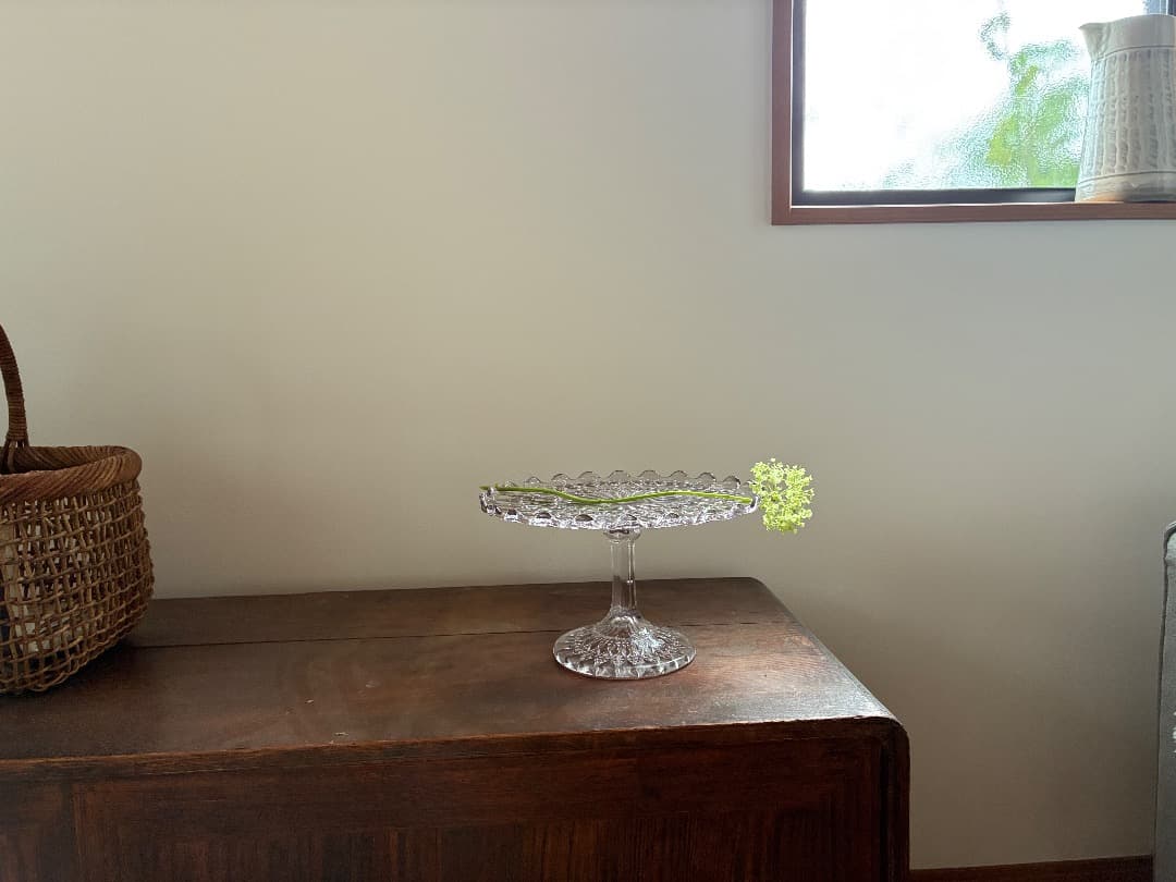 【英国アンティーク】　カットガラス ケーキスタンド