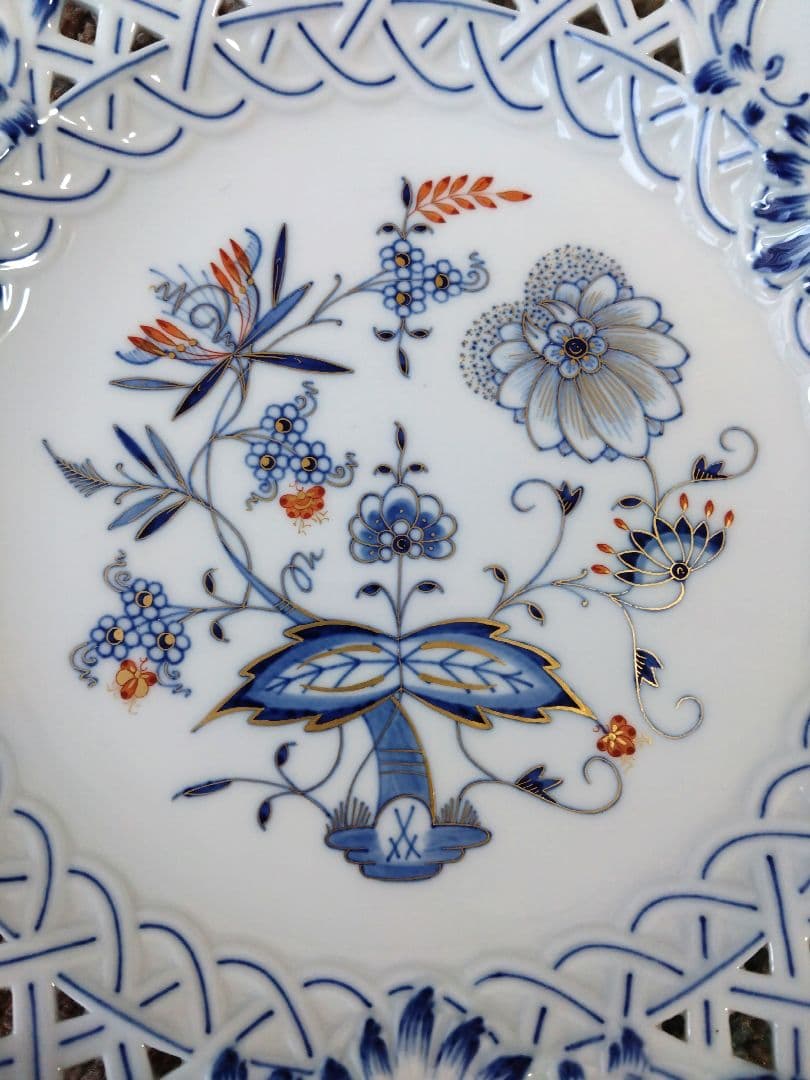 テ*ト様 【Meissen マイセン】ブルーオニオン ピアスプレート 飾り皿 朱