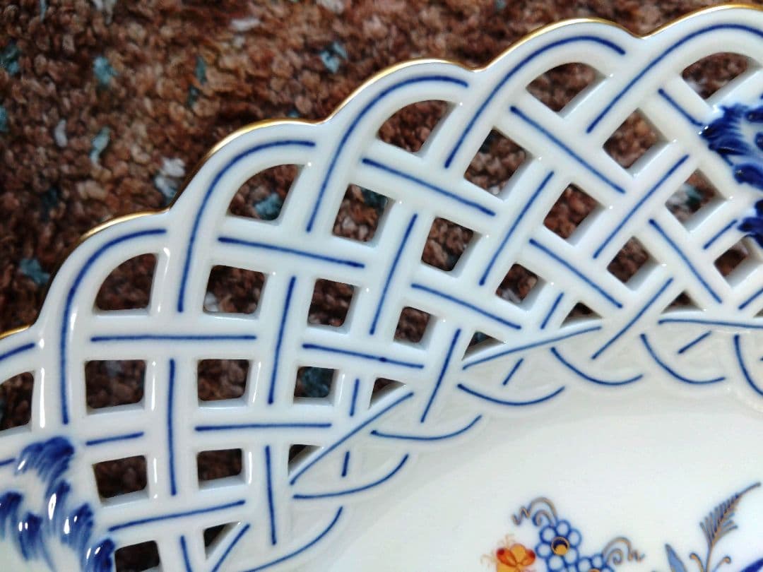 テ*ト様 【Meissen マイセン】ブルーオニオン ピアスプレート 飾り皿 朱