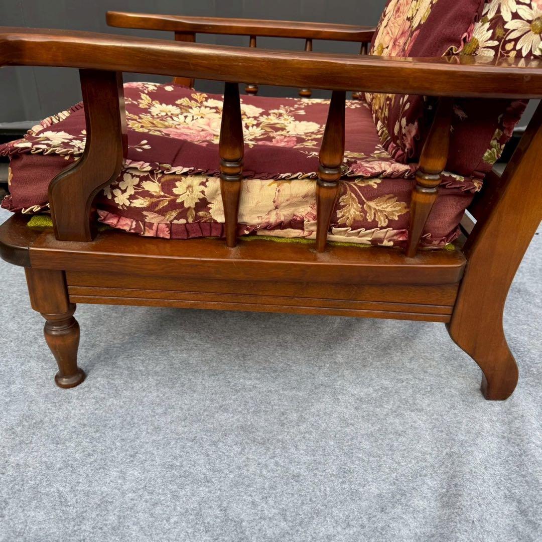 花柄 クッション 木製 アンティーク調 一人掛けチェア カリモク風②